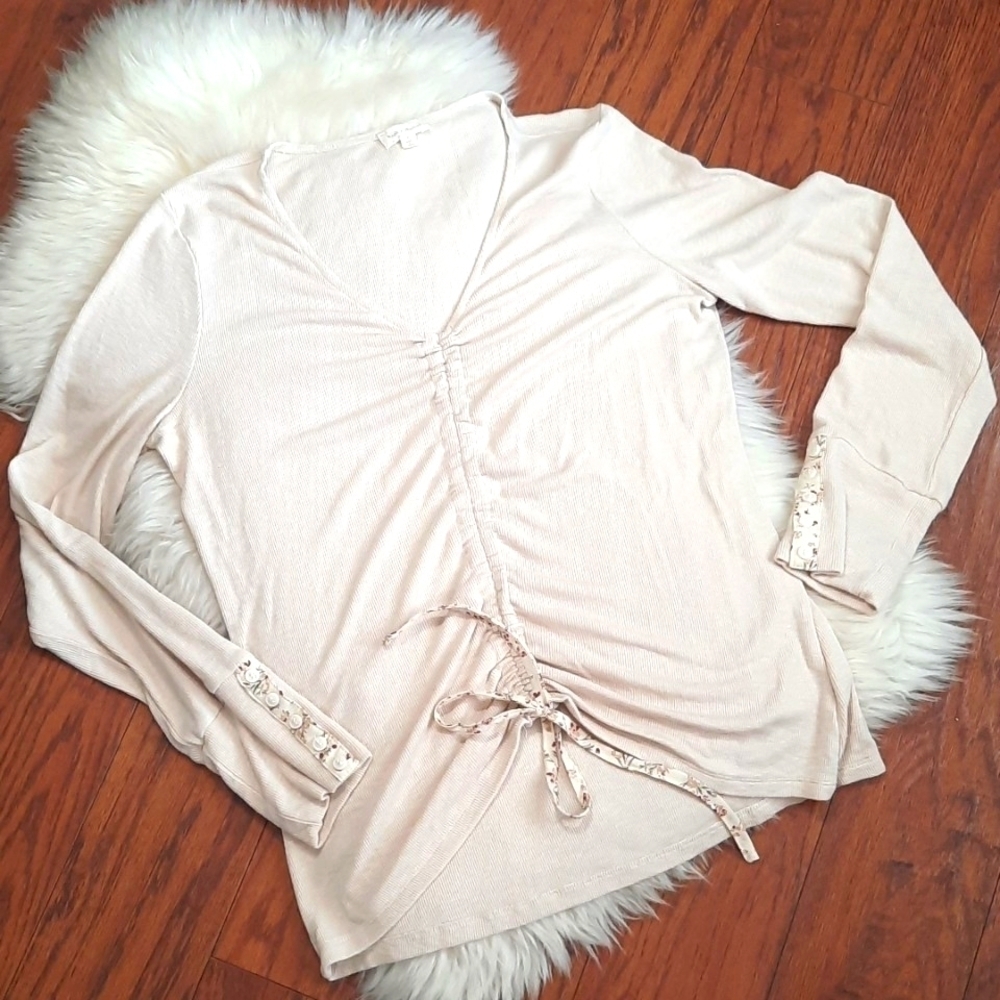 Cottagecore Cream Hem & Thread Ruched Front Longsleeve